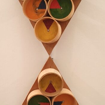 Sculpture titled "12 Una Hexa Buis" by Fadiese, Original Artwork, Wood Mounted on Wood Panel