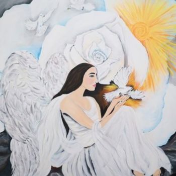 Painting titled "Angel of Peace" by Fadilja Kajosevic, Original Artwork, Oil