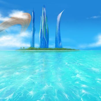 Digitale Kunst mit dem Titel "Isla de Titán…" von Damián Fadrique, Original-Kunstwerk, Digitale Malerei