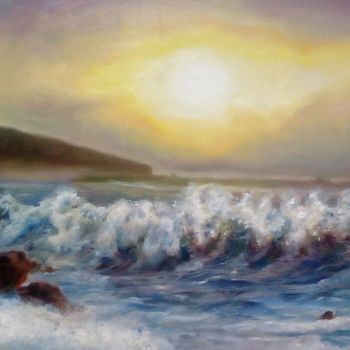 Картина под названием "Волны на закате" - Фаина, Подлинное произведение искусства, Масло