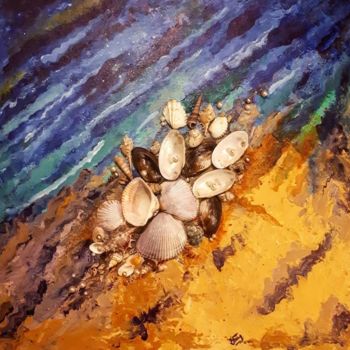 Painting titled "seashells closeup" by Faiza Tariq, Original Artwork, Acrylic