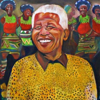 Peinture intitulée "Nelson Mandella" par Mokodu Fall, Œuvre d'art originale, Huile
