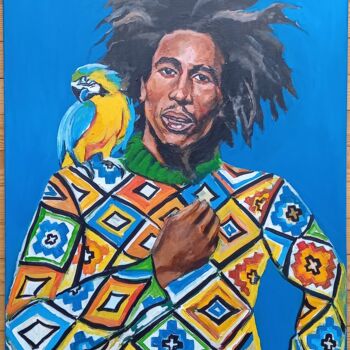 Painting titled "Bob Marley" by Mokodu Fall, Original Artwork, Acrylic