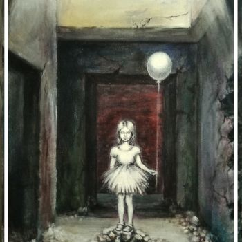 Peinture intitulée "Girl with a balloon" par Kitsuneart, Œuvre d'art originale, Acrylique