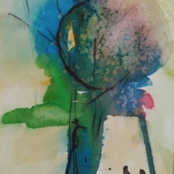 Painting titled "Balade sur l'eau" by Emmanuelle Cointet, Original Artwork, Watercolor Mounted on Glass