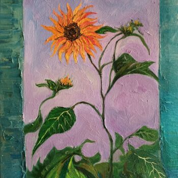 Painting titled "Sunflowers outside…" by Fangyuan Zhang, Original Artwork, Tempera