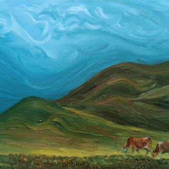 Malarstwo zatytułowany „A peaceful grassland” autorstwa Fangyuan Zhang, Oryginalna praca, Olej