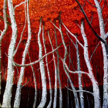 Painting titled "Crimson Copse" by Steph Krynauw, Original Artwork, Acrylic Mounted on Wood Stretcher frame