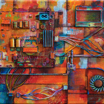 Painting titled "Electric Orange" by Fanni Zsofia David, Original Artwork, Acrylic Mounted on Wood Stretcher frame