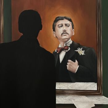 Malerei mit dem Titel "Marcel Proust" von Fanny Houillon, Original-Kunstwerk, Öl Auf Keilrahmen aus Holz montiert