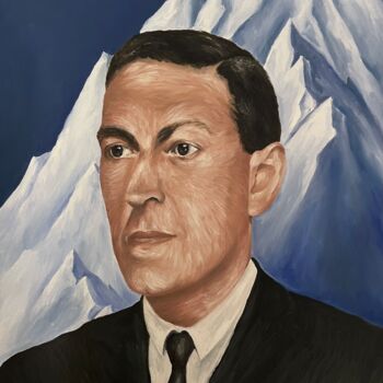 Painting titled "H.P. Lovecraft" by Fanny Houillon, Original Artwork, Oil Mounted on Wood Stretcher frame