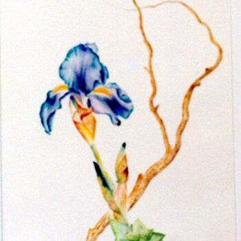 Painting titled "Iris bleu" by Fanny Laffitte, Original Artwork, Oil