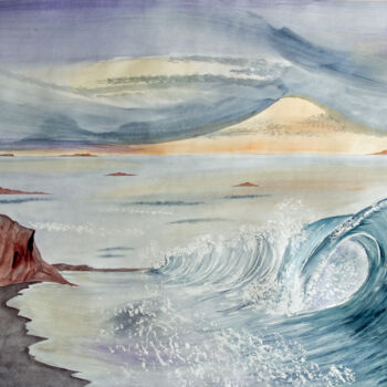 Peinture intitulée "-tumultueuse-vague-" par Fanny Laffitte, Œuvre d'art originale, Aquarelle