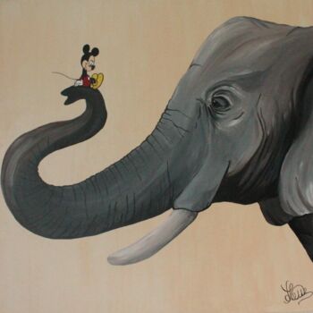 Painting titled "Mickey" by Fanny Lemarquier, Original Artwork, Acrylic Mounted on Wood Stretcher frame