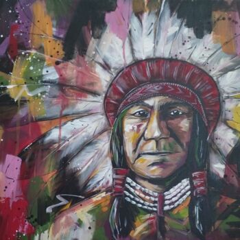 Painting titled "Geronimo" by Fanny Pasquier, Original Artwork, Acrylic Mounted on Wood Stretcher frame