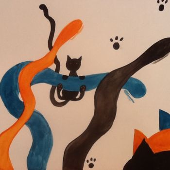 Картина под названием "Trois chats et plus" - Fanny Touchet, Подлинное произведение искусства