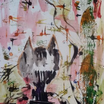 Peinture intitulée "cat in the garden" par Fanny Touchet, Œuvre d'art originale, Acrylique