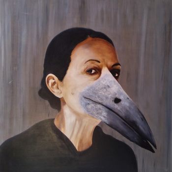 Peinture intitulée "Le corbeau" par Fanny Verne De Smyter, Œuvre d'art originale, Huile