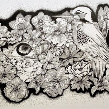 Drawing titled "le p'tit jardin" by Fanny Verne De Smyter, Original Artwork, Ink