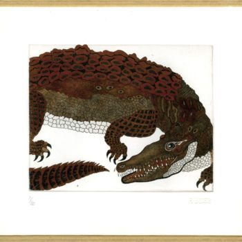 Gravures & estampes intitulée "Le crocodile" par Bueb Fanny, Œuvre d'art originale, Eau-forte