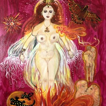Schilderij getiteld "Die Göttin des Feue…" door Annemarie Stelzer, Origineel Kunstwerk, Acryl