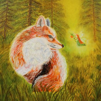 Картина под названием "FANTASY FOX ART pei…" - Nadiia Morokhovets, Подлинное произведение искусства, Масло