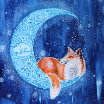 Schilderij getiteld "FANTASY RED FOX SLE…" door Nadiia Morokhovets, Origineel Kunstwerk, Olie