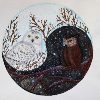 Painting titled "OWL FANTASY ART WAT…" by Nadiia Morokhovets, Original Artwork, Watercolor