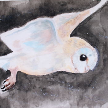 Painting titled "BARN OWL ART painti…" by Nadiia Morokhovets, Original Artwork, Watercolor