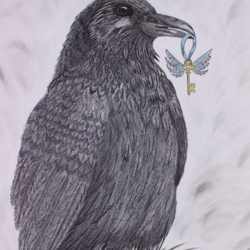 Dessin intitulée "RAVEN ART crow artw…" par Nadiia Morokhovets, Œuvre d'art originale, Graphite
