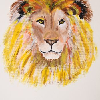 Painting titled "Lion art acrylic pa…" by Nadiia Morokhovets, Original Artwork, Acrylic