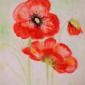 Картина под названием "Red poppies artwork…" - Nadiia Morokhovets, Подлинное произведение искусства, Акварель