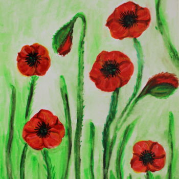 제목이 "Red flowers poppies…"인 미술작품 Nadiia Morokhovets로, 원작, 수채화
