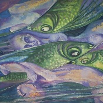 Pintura titulada "Mujeres y peces" por Luis Alberto Faraco, Obra de arte original, Oleo
