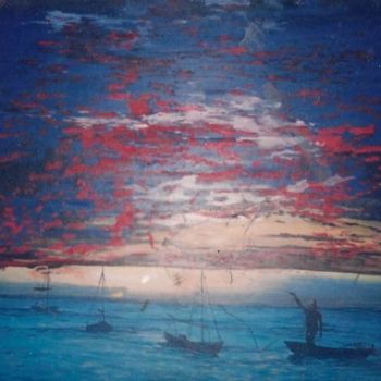 Painting titled "Marina con cielo ro…" by Luis Alberto Faraco, Original Artwork, Oil