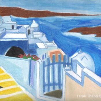 Peinture intitulée "Sidi Bousaid Tunis" par Farah Thabti, Œuvre d'art originale, Pastel