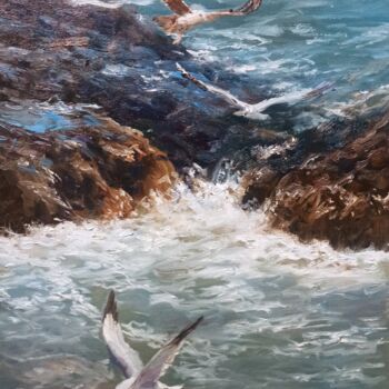 Painting titled "The Seabirds" by Faramarz Mokhtarpour, Original Artwork, Oil