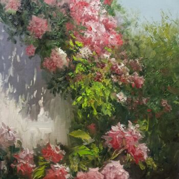Painting titled "Flowers In The Gard…" by Faramarz Mokhtarpour, Original Artwork, Oil