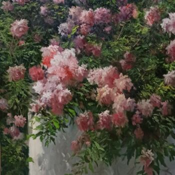 Painting titled "Roses In The Garden" by Faramarz Mokhtarpour, Original Artwork, Oil