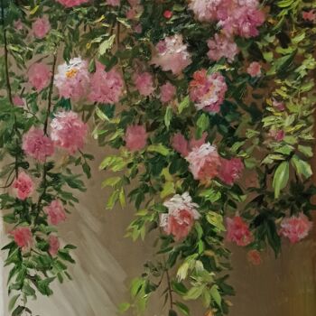 Painting titled "Pink Roses" by Faramarz Mokhtarpour, Original Artwork, Oil