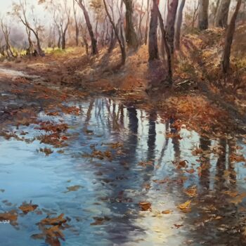 Painting titled "The Fall Reflection" by Faramarz Mokhtarpour, Original Artwork, Oil