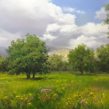 Painting titled "Spring In Garden" by Faramarz Mokhtarpour, Original Artwork, Oil