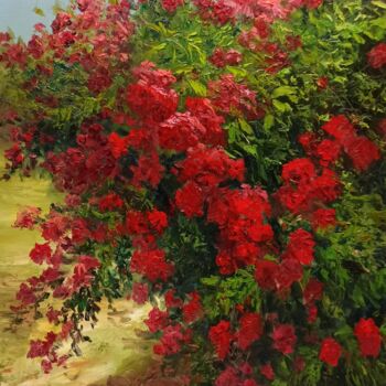 Painting titled "Red Elgantine" by Faramarz Mokhtarpour, Original Artwork, Oil