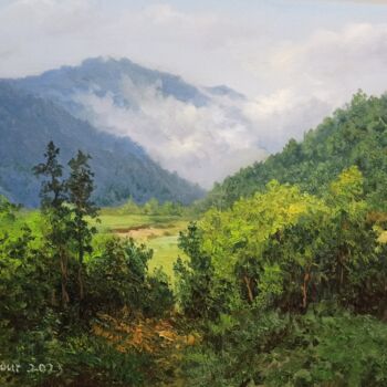 Painting titled "The Green Talesh" by Faramarz Mokhtarpour, Original Artwork, Oil