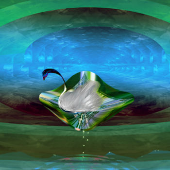 Arts numériques intitulée "Cygne au vert" par Christiane Mosca, Œuvre d'art originale, Travail numérique 2D
