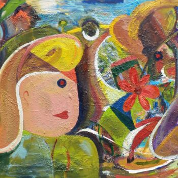 Peinture intitulée "La dame et le monsi…" par Fareli, Œuvre d'art originale, Acrylique