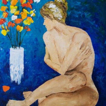Peinture intitulée "Woman in blue" par Fareli, Œuvre d'art originale, Huile