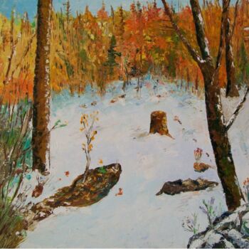 Schilderij getiteld "When snow comes" door Fareli, Origineel Kunstwerk, Olie