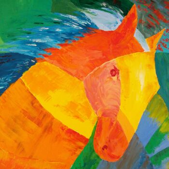 Pintura intitulada "Golden horse" por Fareli, Obras de arte originais, Óleo