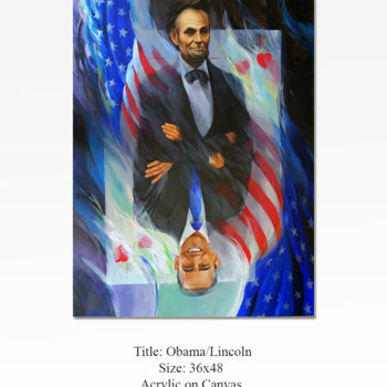 Ζωγραφική με τίτλο "Obama/Lincoln" από Farhad Amini, Αυθεντικά έργα τέχνης, Ακρυλικό